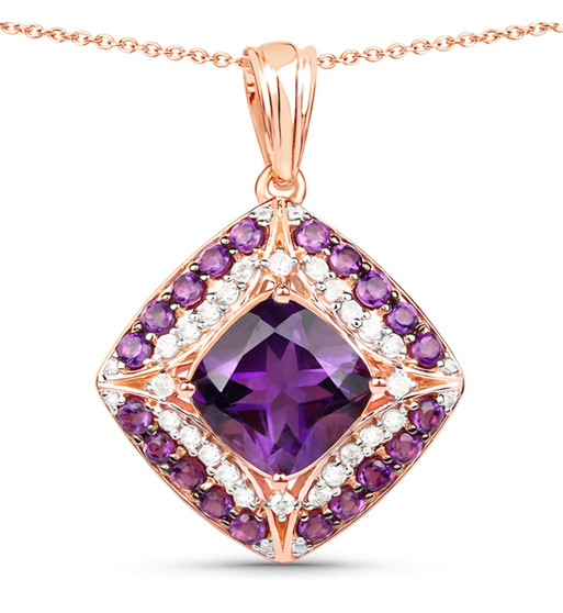 amethyst and white zircon pendant necklace in 14k rose gold over sterling silver