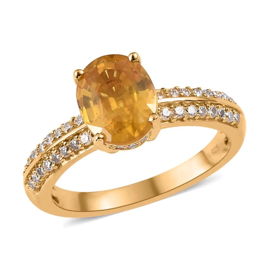 yellow sapphire and moissanite solitaire ring in 18k yellow gold over sterling silver