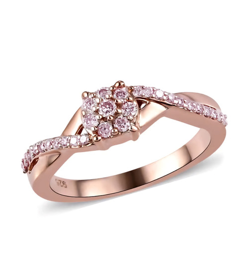 pink diamond cluster ring in 18k rose gold over sterling silver