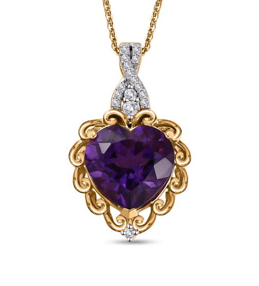 heart amethyst and moissanite pendant necklace in 18k yellow gold over sterling silver
