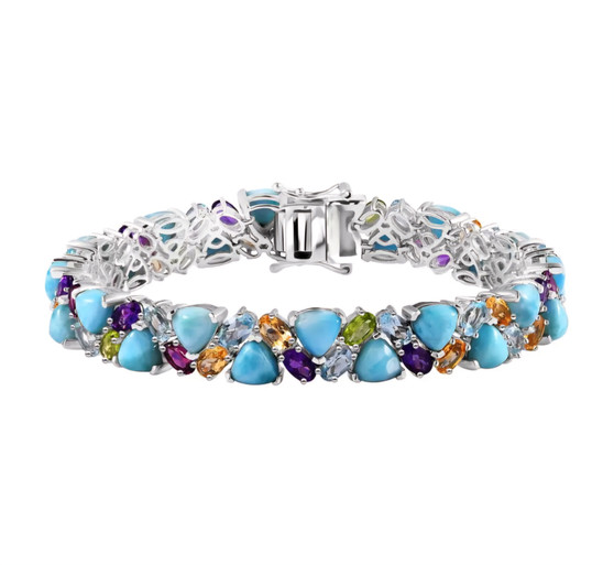 larimar multi gemstone bracelet in rhodium over sterling silver