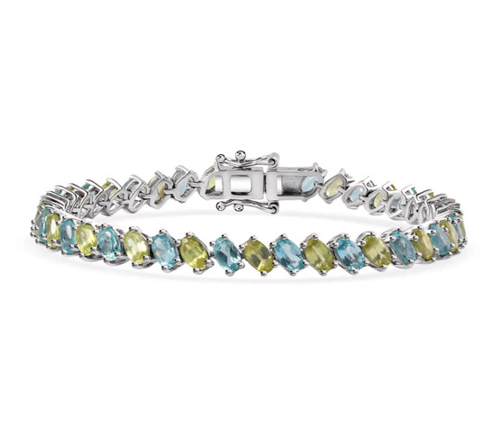 blue apatite and sphene tennis bracelet in rhodium over sterling silver