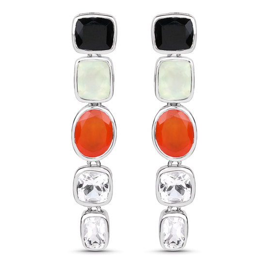multi gemstone bezel set drop earrings in rhodium over sterling silver