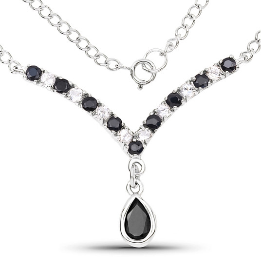 black sapphire and white topaz y necklace in rhodium over sterling silver 3.60ctw