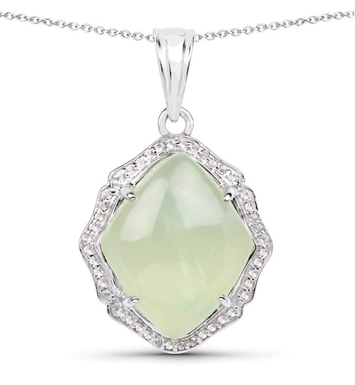 prehnite and white topaz pendant necklace in rhodium over sterling silver