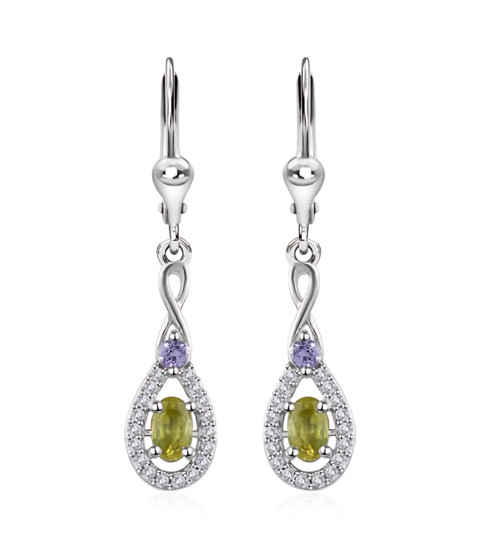 sphene tanzanite and zircon dangle earrings in rhodium over sterling silver