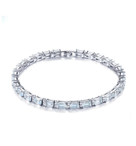 aquamarine and white zircon tennis bracelet in rhodium over sterling silver