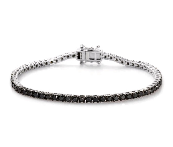 black diamond round tennis bracelet in black and white rhodium over sterling silver