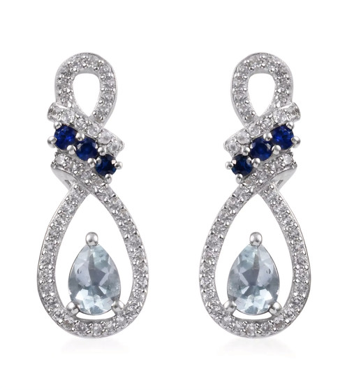 aquamarine sapphire and zircon earrings in rhodium over sterling silver