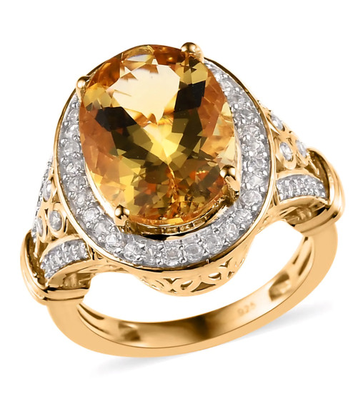 heliodor and white zircon statement ring in 18k yellow gold over sterling silver