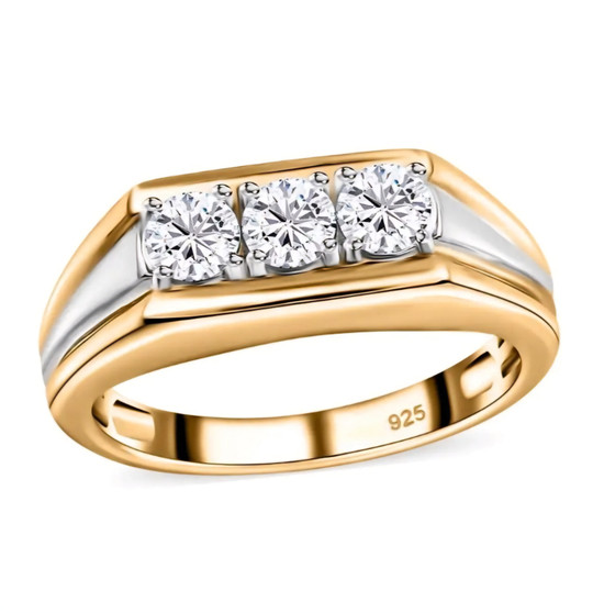 moissanite gents ring in 18k yellow gold and rhodium over sterling silver
