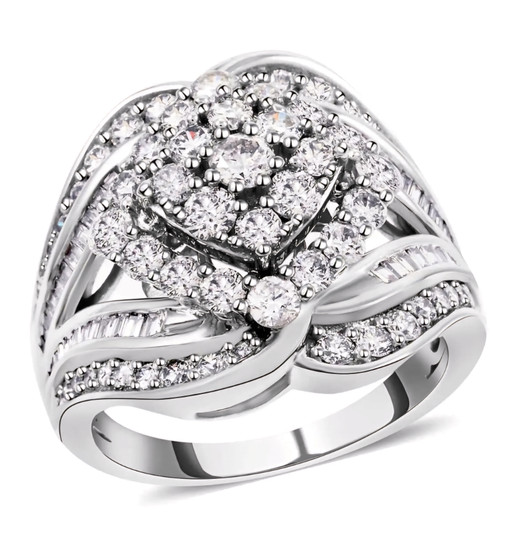 white diamond cluster ring in 10k white gold