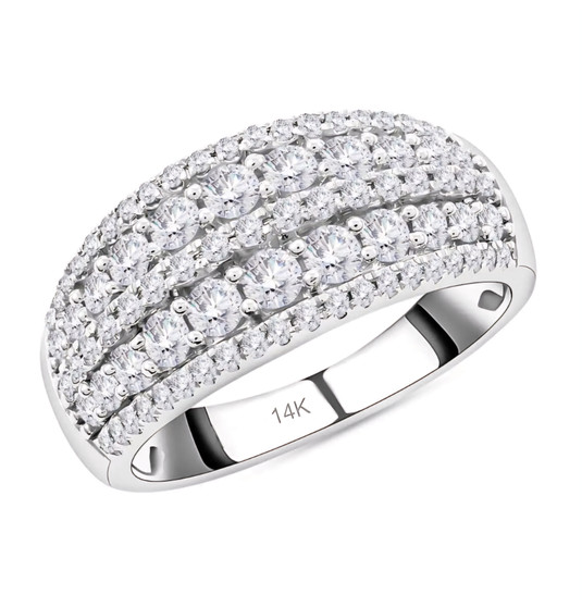 diamond cluster wide band ring in 14k white gold