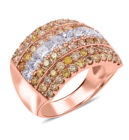multi color and white diamond cluster band ring in 14k rose gold