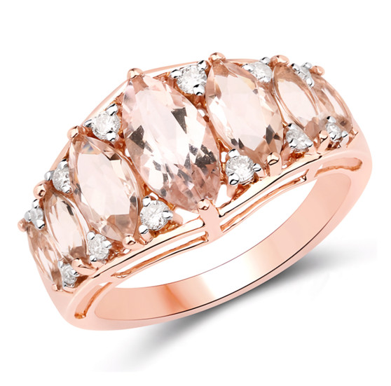 morganite and diamond marquise band ring in 18k rose gold