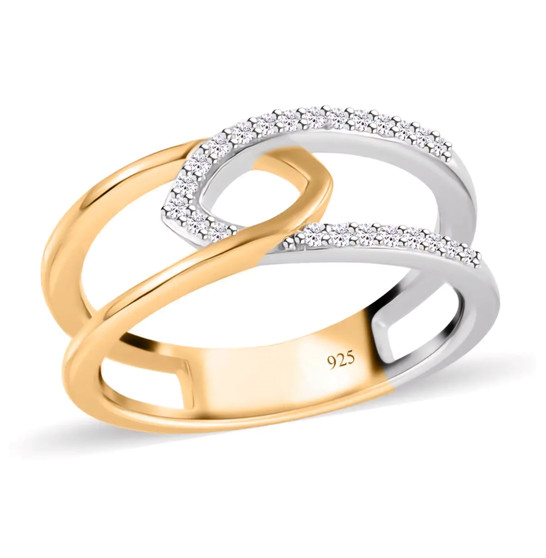moissanite openwork band ring in 14k yellow gold and rhodium over sterling silver