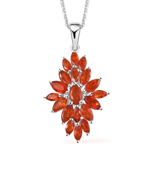 fire opal cluster pendant necklace in rhodium over sterling silver
