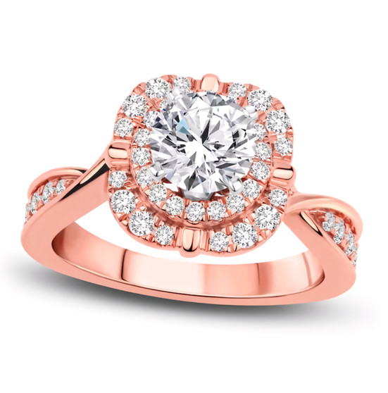 round diamond double halo wedding ring in 14k rose gold