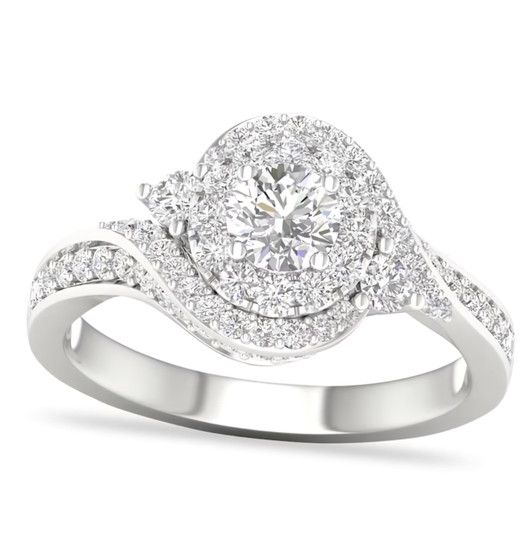 diamond bypass double halo ring in 14k white gold