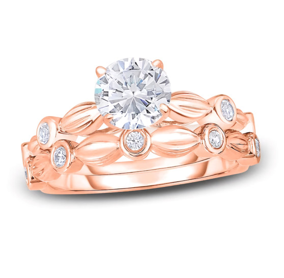 round diamond two ring wedding set in 14k rose gold