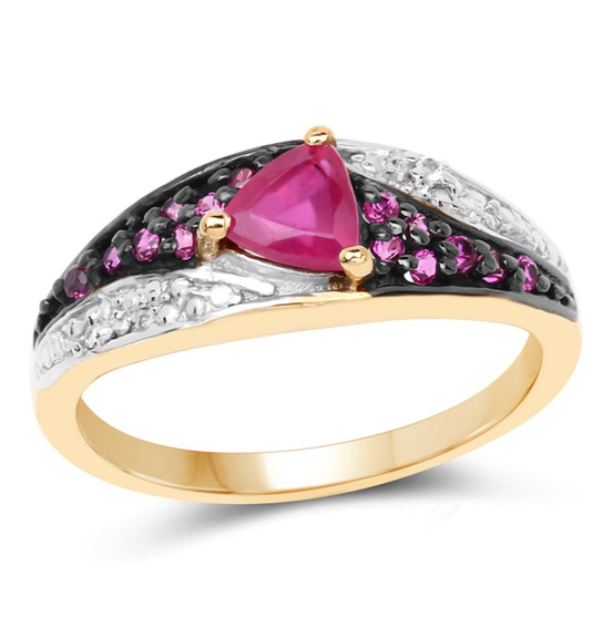 ruby pink sapphire and white topaz band ring in 14k yellow gold over sterling silver