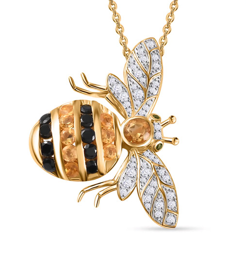 citrine black spinel bee pendant necklace in 18k yellow gold over sterling silver front
