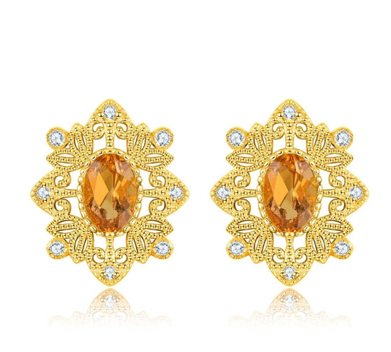 spessartine garnet and white zircon earrings in 18k yellow gold over sterling silver