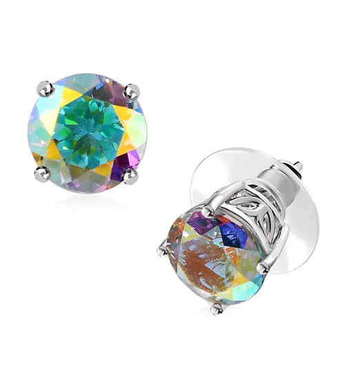 mercury mist topaz 9mm round stud earrings in rhodium over sterling silver