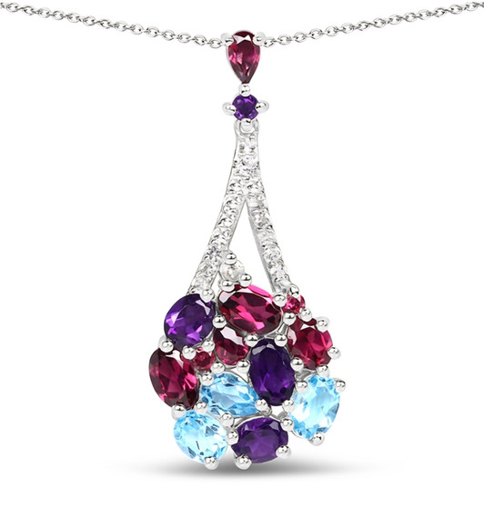 amethyst multi gem cluster pendant necklace in rhodium over sterling silver