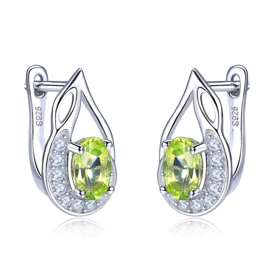 peridot and white zircon j- hoop earrings in rhodium over sterling silver