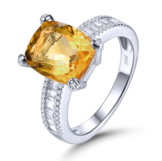 citrine and white zircon ring in rhodium over sterling silver