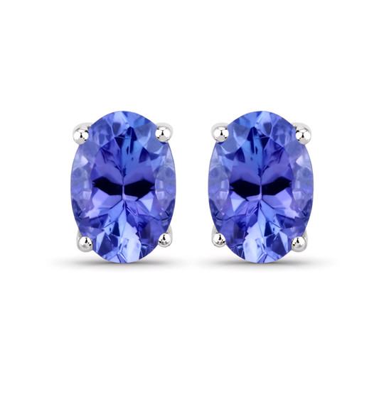 front view of 6 5x4 5mm oval tanzanite stud earrings in solid 14k white gold