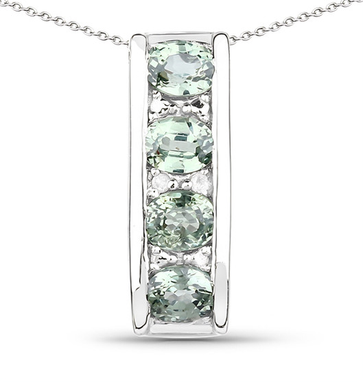 green sapphire and white diamond bar pendant necklace in rhodium over sterling silver