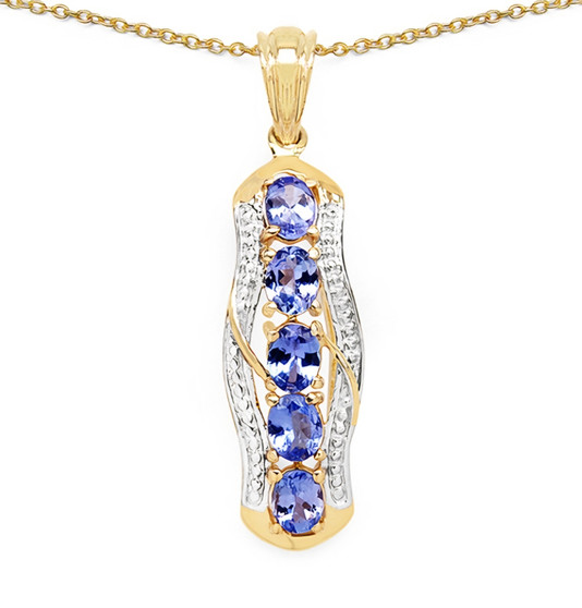 tanzanite bar pendant necklace in two-tone 14k yellow gold over sterling silver