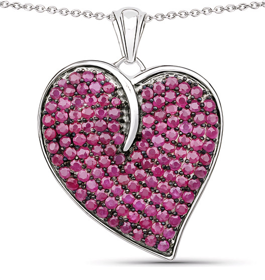 ruby cluster heart pendant necklace in rhodium over sterling silver