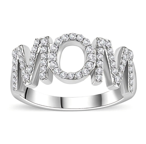 mothers day gift mom moissanite band ring in rhodium over sterling silver