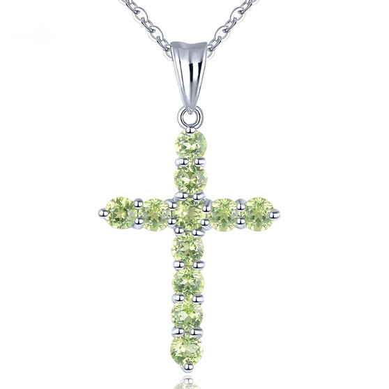 peridot cross pendant necklace in rhodium over sterling silver