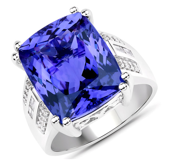 tanzanite and white diamond ring in solid 18k white gold