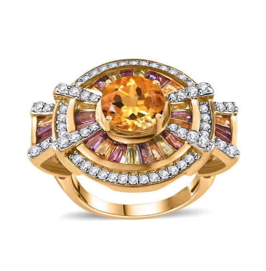 citrine multi gemstone cluster ring in 18k yellow gold over sterling silver