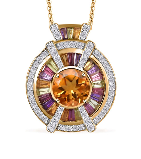 citrine multi gemstone cluster pendant necklace in 18k yellow gold over sterling silver