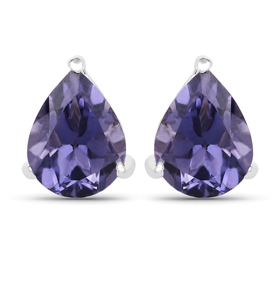 iolite 8x6mm pear stud earrings in rhodium over sterling silver
