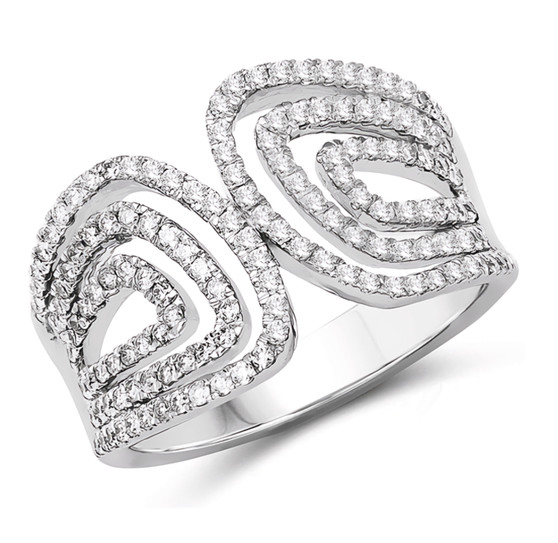 white diamond openwork band ring in solid 14k white gold