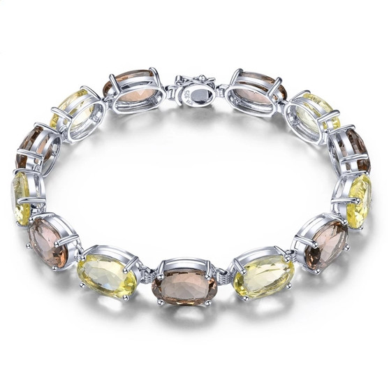 front view of smoky quartz and lemon quartz tennis bracelet in rhodium over sterling silver