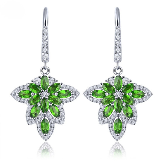 chrome diopside and white zircon dangle earrings in rhodium over sterling silver