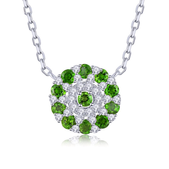chrome diopside and white zircon cluster necklace in rhodium over sterling silver