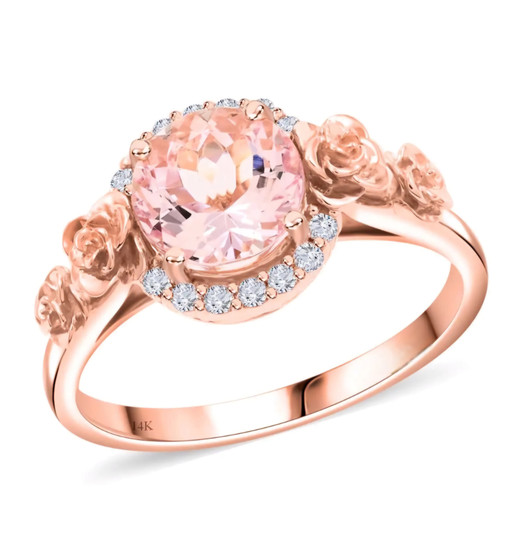morganite and diamond rose ring in 14k rose gold