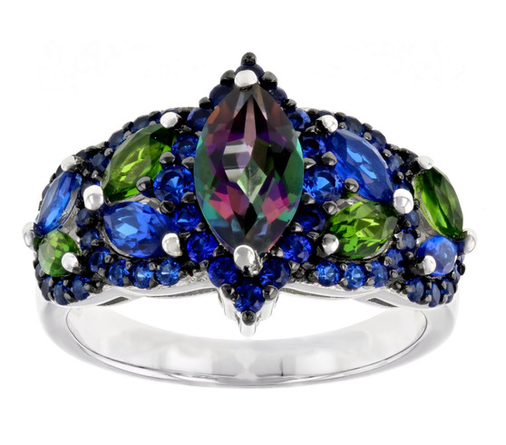 mystic topaz chrome diopside multi gemstone ring in rhodium over sterling silver