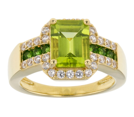 peridot chrome diopside and zircon ring in 18k yellow gold over sterling silver