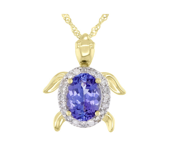 tanzanite and diamond turtle pendant necklace in 10k yellow gold