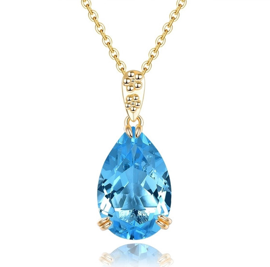 front view of 15x10mm checkerboard faceted pear natural gemstone necklace in 14k yellow gold